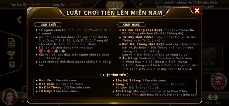 Luật chơi bài khi bạn thua hoặc cóng bài trong Tiến Lên