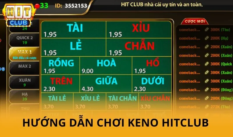 Keno hitclub - Trò chơi dự đoán số hấp dẫn, kiếm tiền từ con số 2 Hướng dẫn chơi Keno HitClub chi tiết